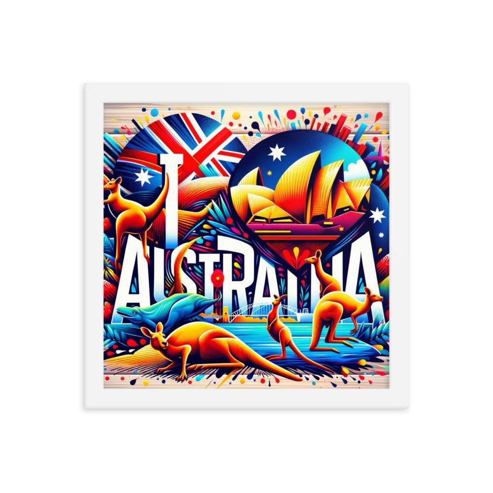 'I Love Australia' Vibrant Kangaroo and Sydney Opera House Travel Framed Poster - Oh Posters