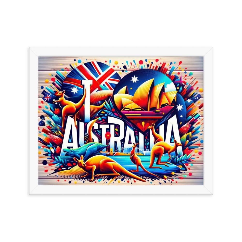 'I Love Australia' Vibrant Kangaroo and Sydney Opera House Travel Framed Poster - Oh Posters