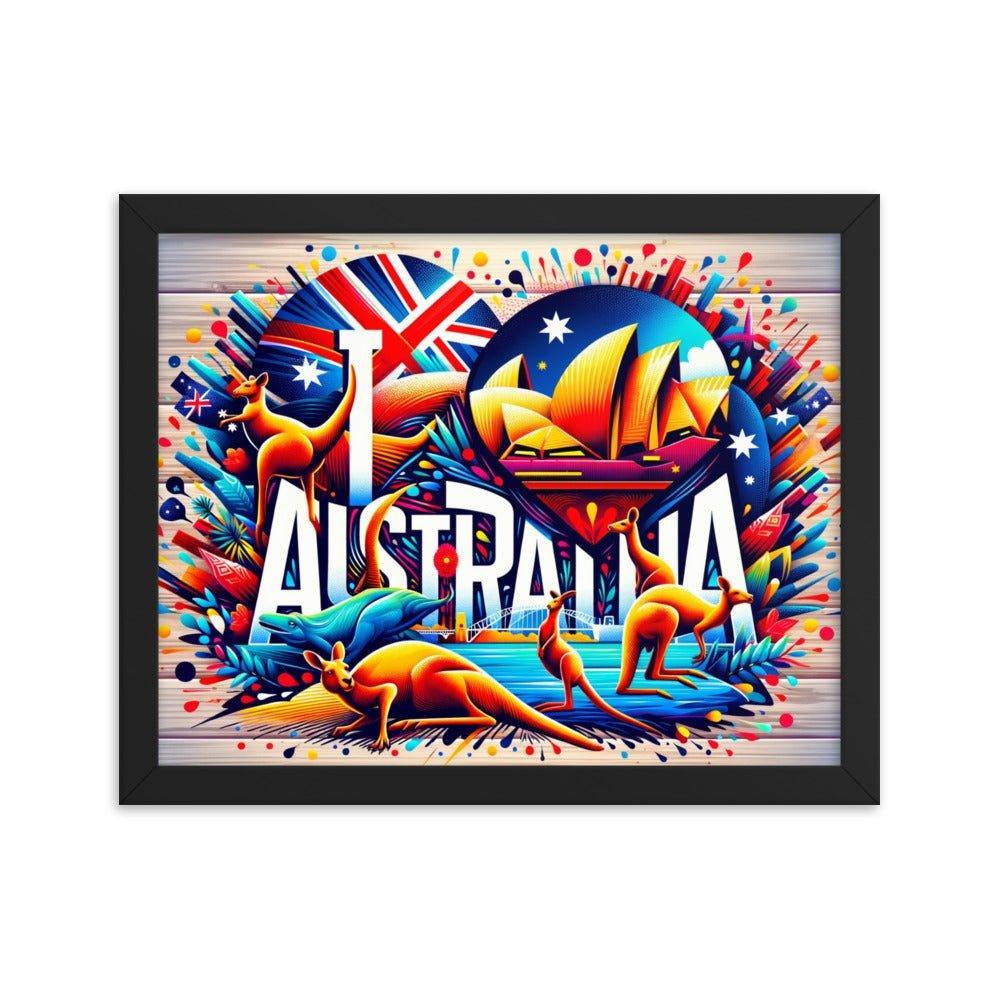 'I Love Australia' Vibrant Kangaroo and Sydney Opera House Travel Framed Poster - Oh Posters