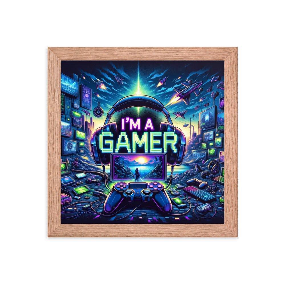 'I'm a Gamer' Ultimate Gamer's Den Neon Lights Framed Poster - Oh Posters