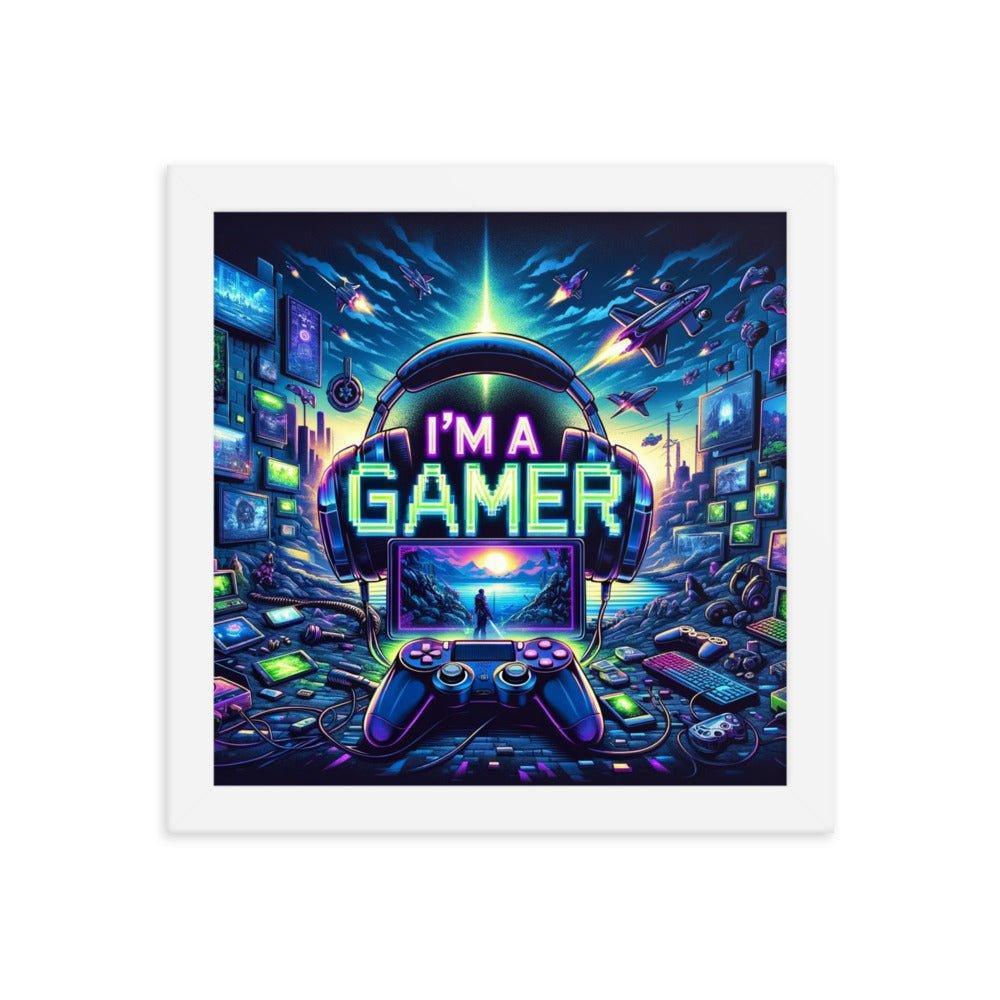 'I'm a Gamer' Ultimate Gamer's Den Neon Lights Framed Poster - Oh Posters