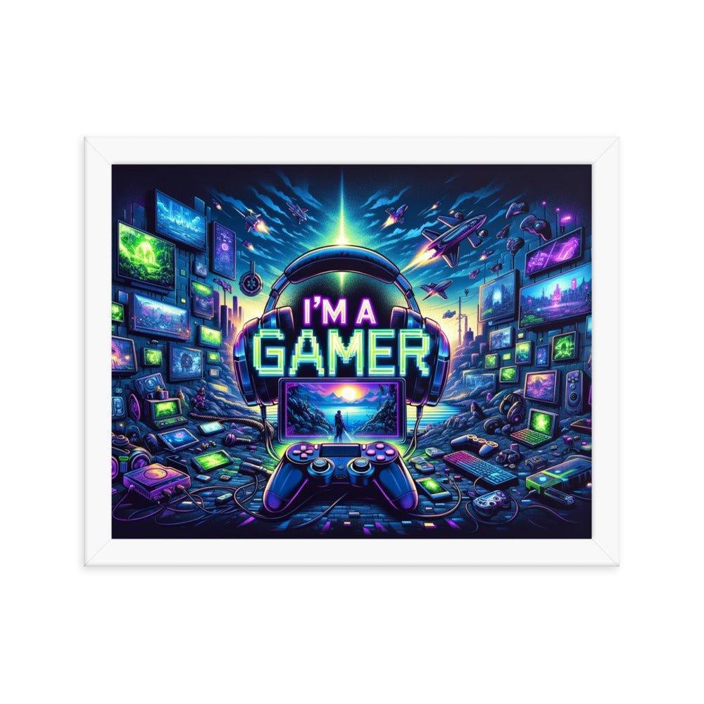 'I'm a Gamer' Ultimate Gamer's Den Neon Lights Framed Poster - Oh Posters