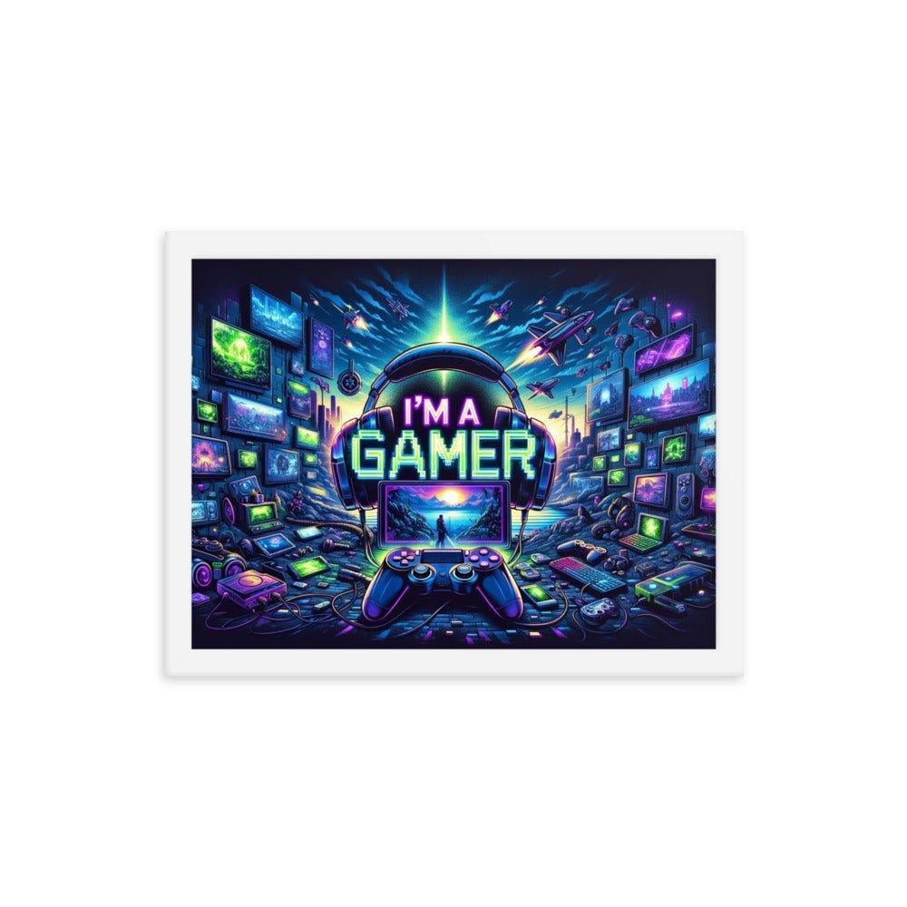 'I'm a Gamer' Ultimate Gamer's Den Neon Lights Framed Poster - Oh Posters