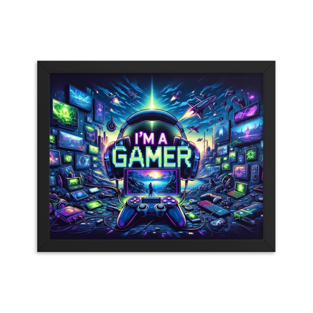 'I'm a Gamer' Ultimate Gamer's Den Neon Lights Framed Poster - Oh Posters