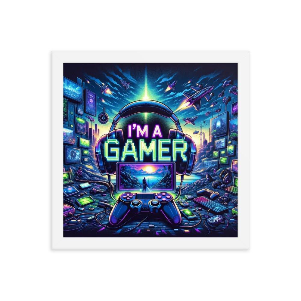 'I'm a Gamer' Ultimate Gamer's Den Neon Lights Framed Poster - Oh Posters