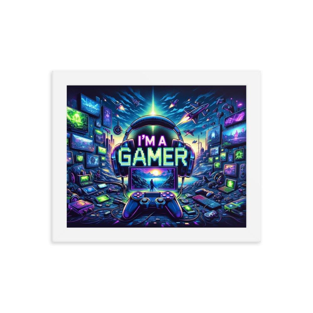 'I'm a Gamer' Ultimate Gamer's Den Neon Lights Framed Poster - Oh Posters