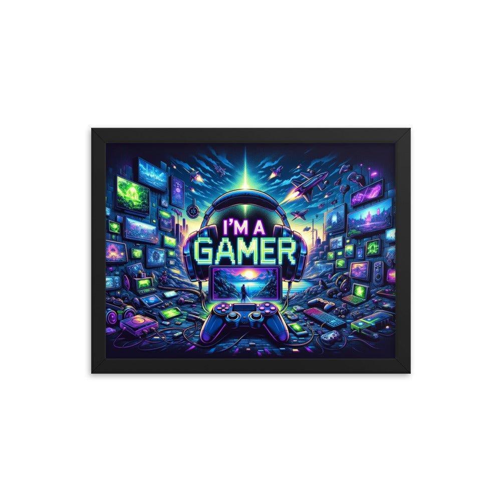 'I'm a Gamer' Ultimate Gamer's Den Neon Lights Framed Poster - Oh Posters