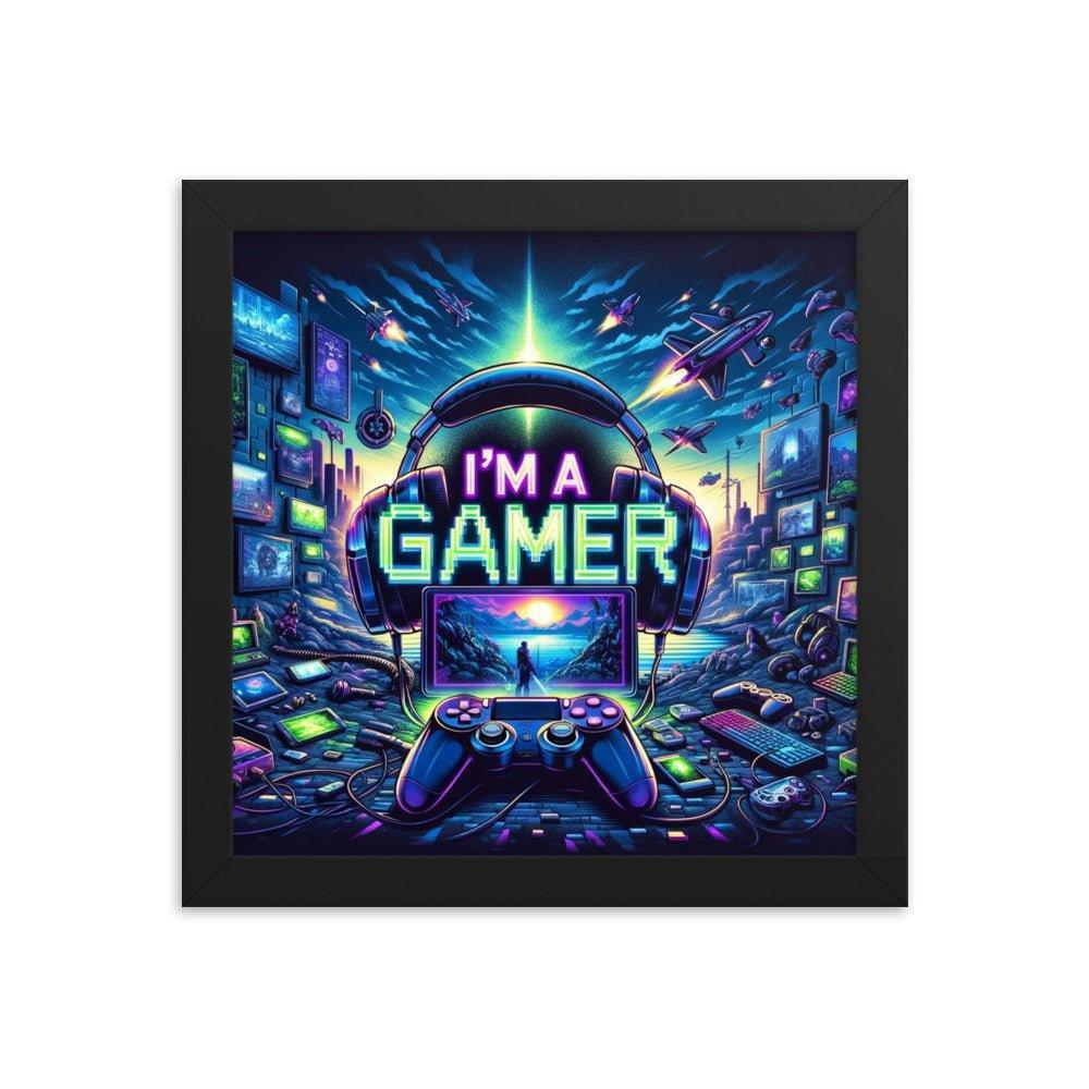 'I'm a Gamer' Ultimate Gamer's Den Neon Lights Framed Poster - Oh Posters