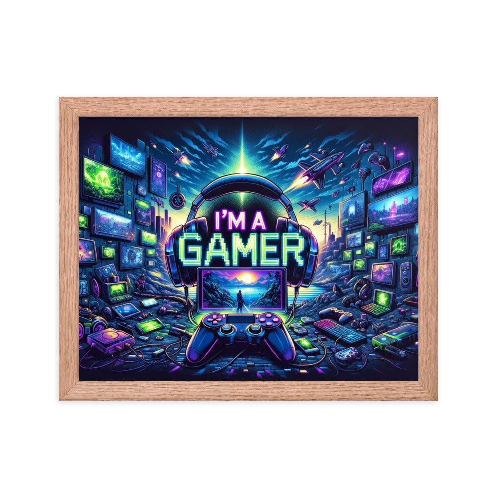 'I'm a Gamer' Ultimate Gamer's Den Neon Lights Framed Poster - Oh Posters