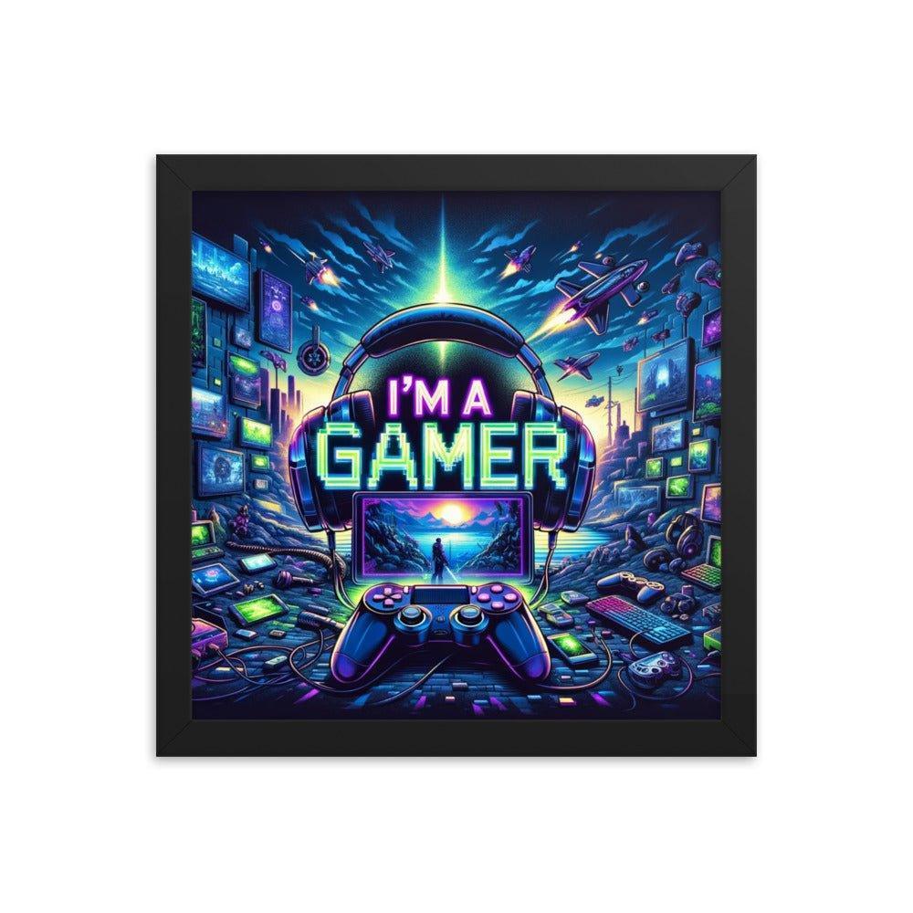 'I'm a Gamer' Ultimate Gamer's Den Neon Lights Framed Poster - Oh Posters