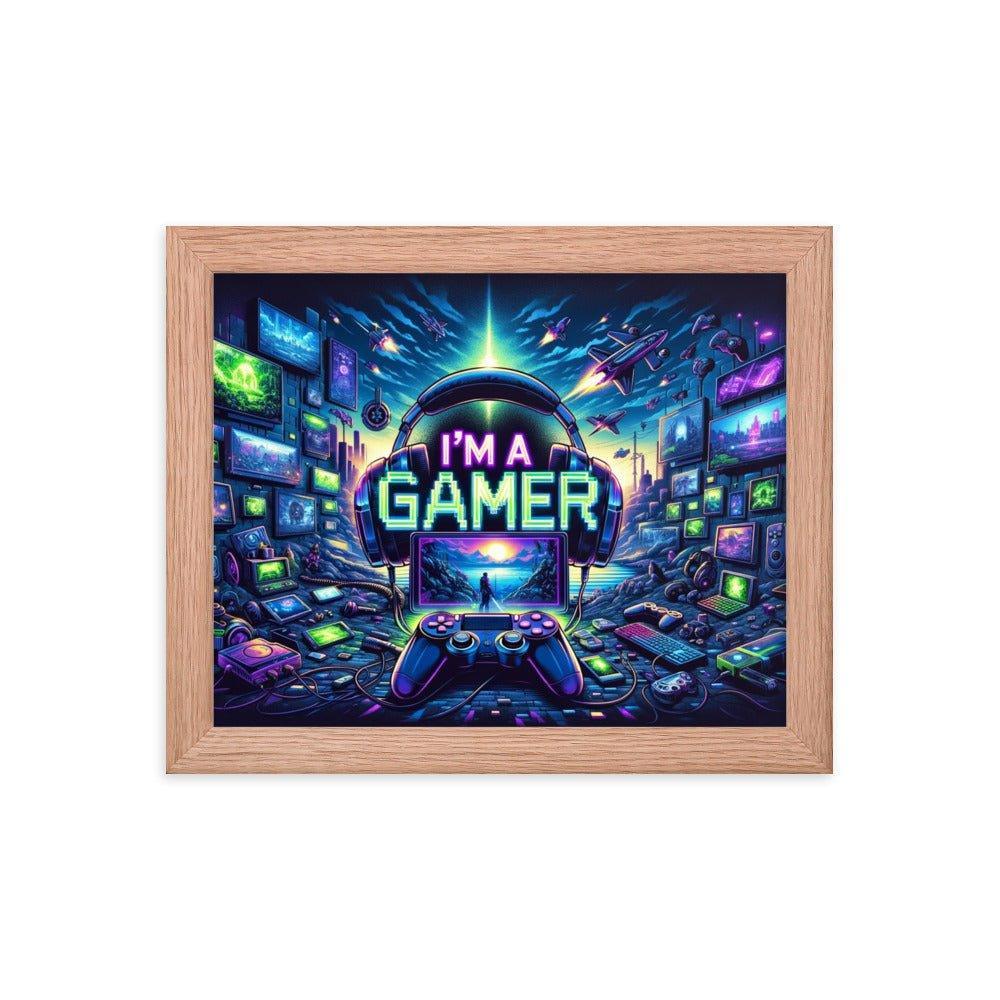 'I'm a Gamer' Ultimate Gamer's Den Neon Lights Framed Poster - Oh Posters