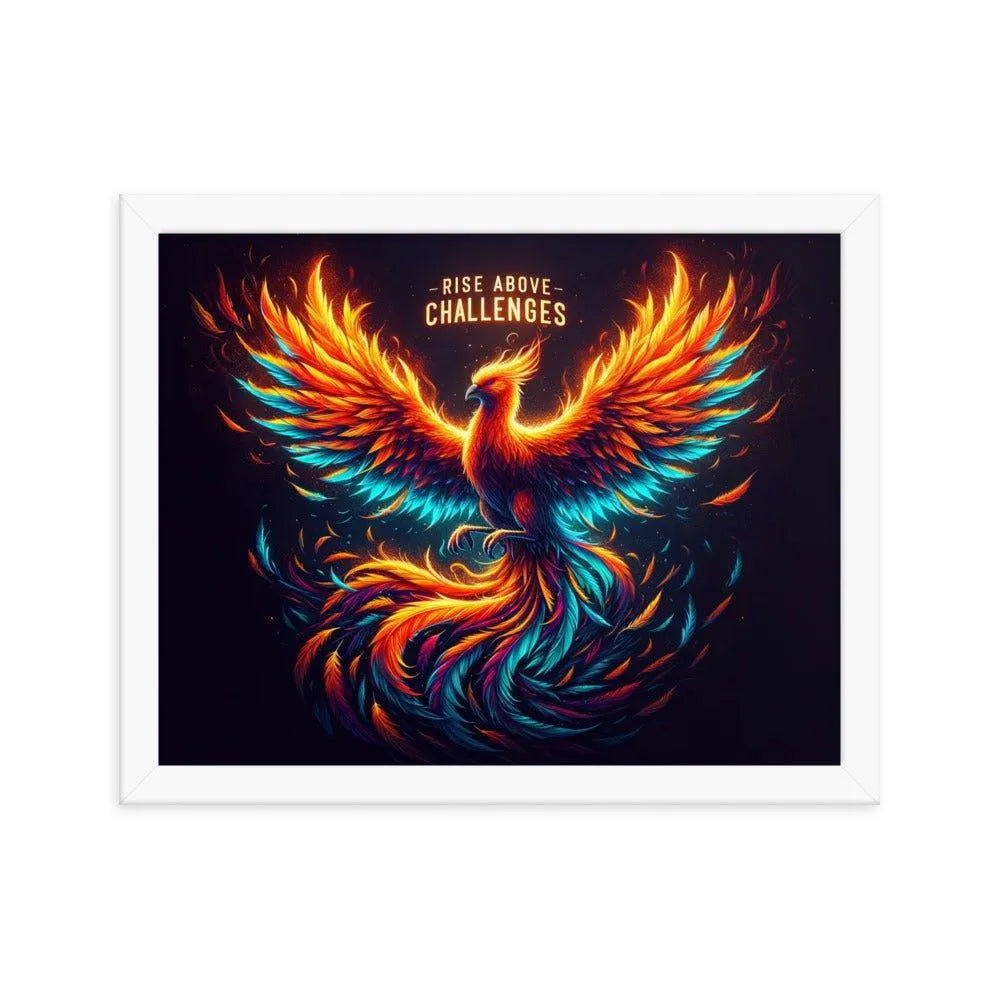 'Rise Above Challenges' Phoenix Rising Strength Inspirational Art Framed Poster - Oh Posters