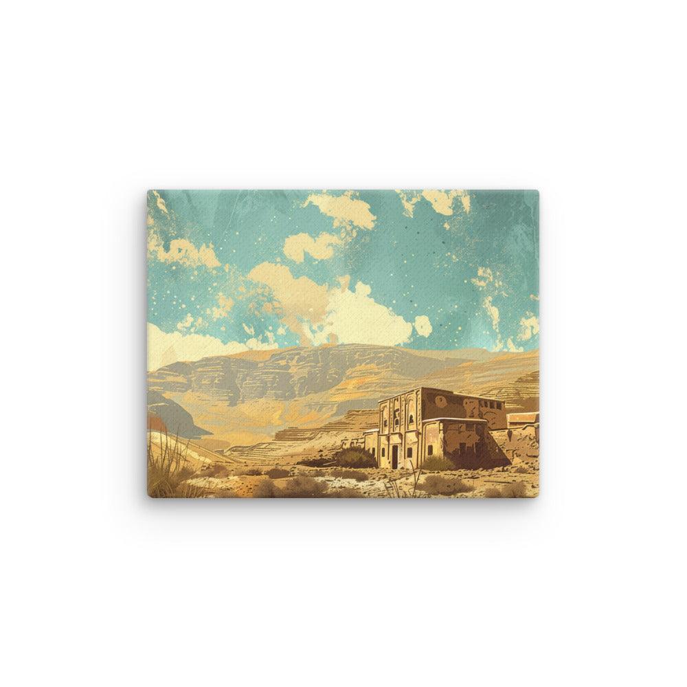Jordan Desert Village Scenic Illustration Thin Canvas - Oh Posters