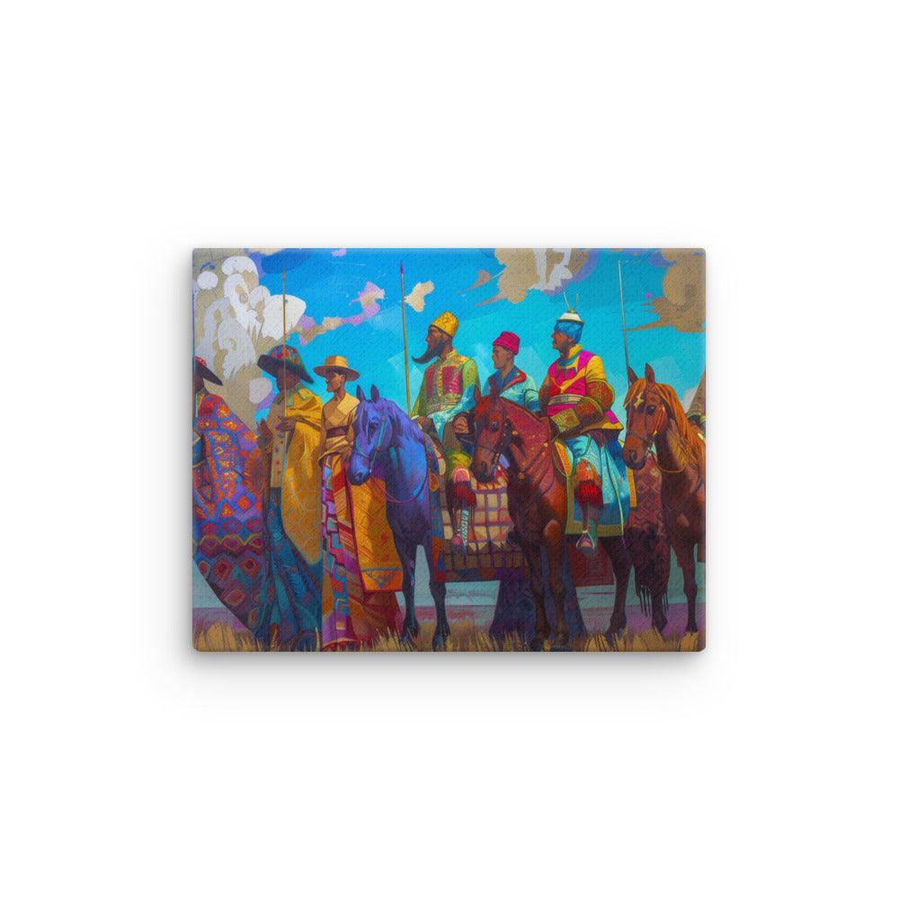 Kazakhstan Traditional Horsemen Colorful Cultural Thin Canvas - Oh Posters