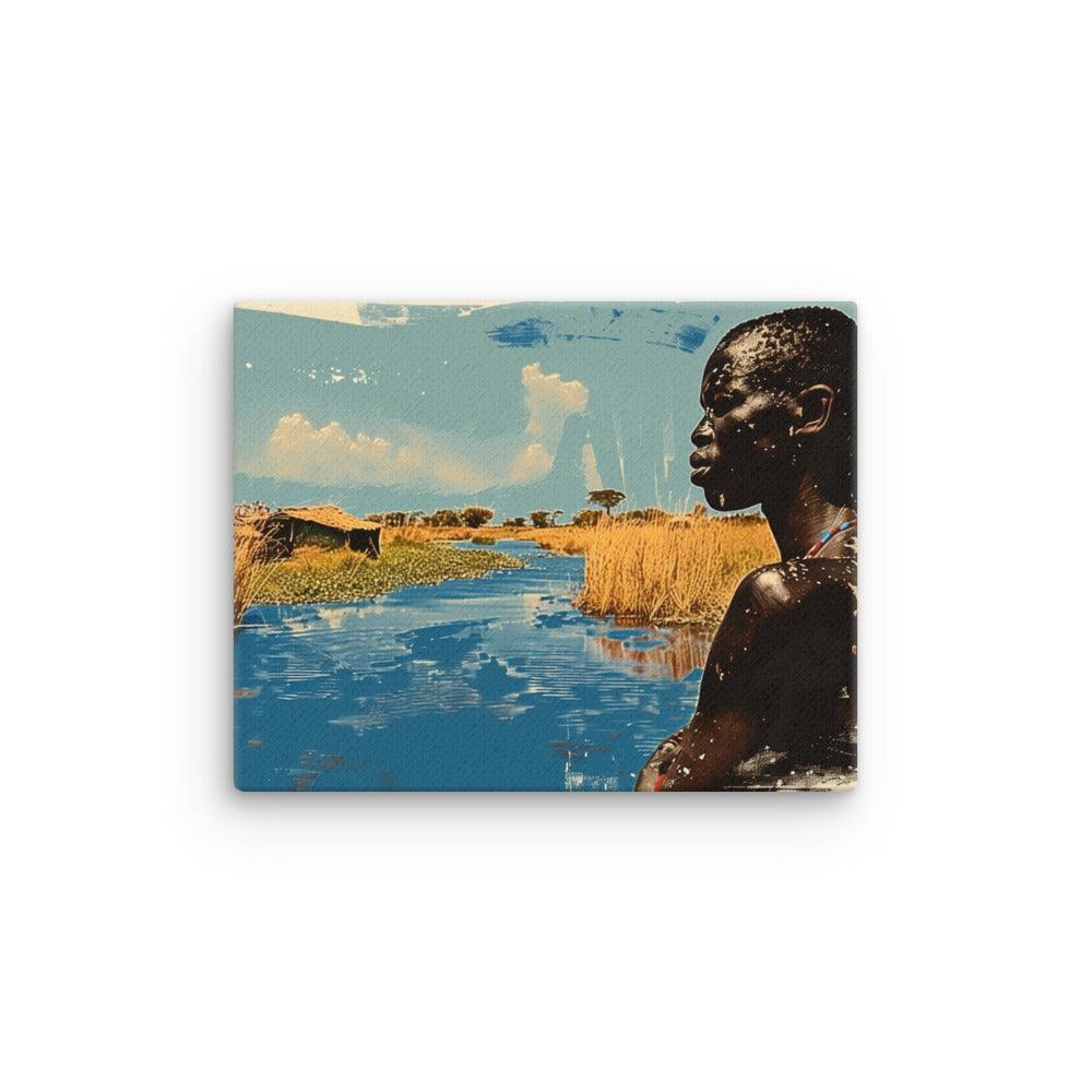 South Sudan Vibrant River Landscape and Tribal Portrait Thin Canvas - Oh Posters