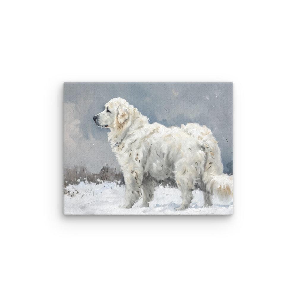 Kuvasz in Snowy Field Painting Thin Canvas - Oh Posters