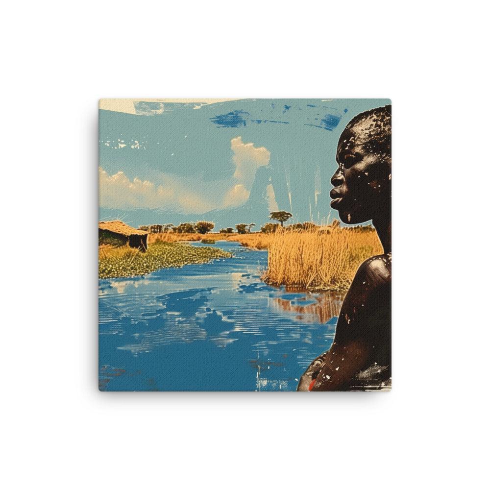 South Sudan Vibrant River Landscape and Tribal Portrait Thin Canvas - Oh Posters