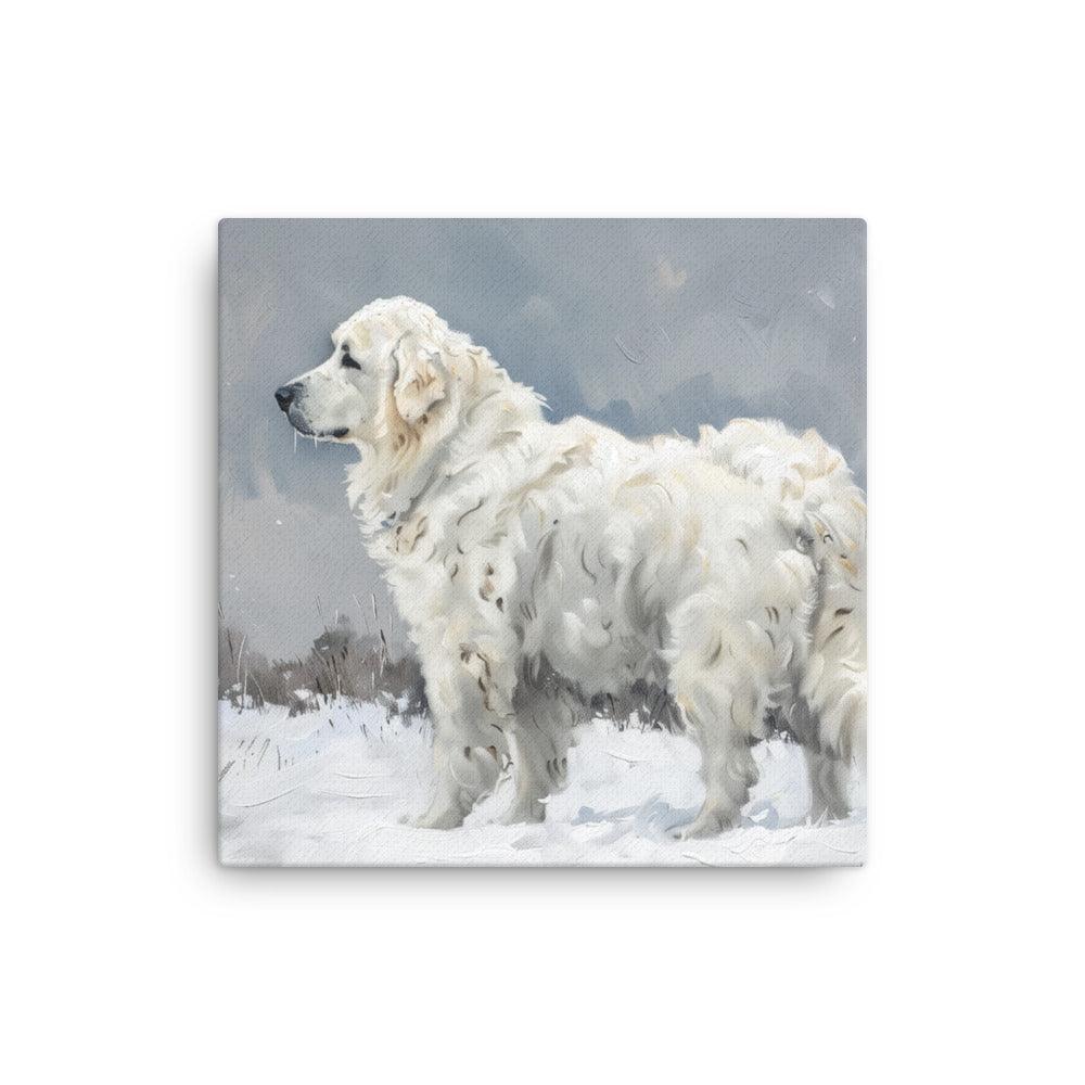 Kuvasz in Snowy Field Painting Thin Canvas - Oh Posters