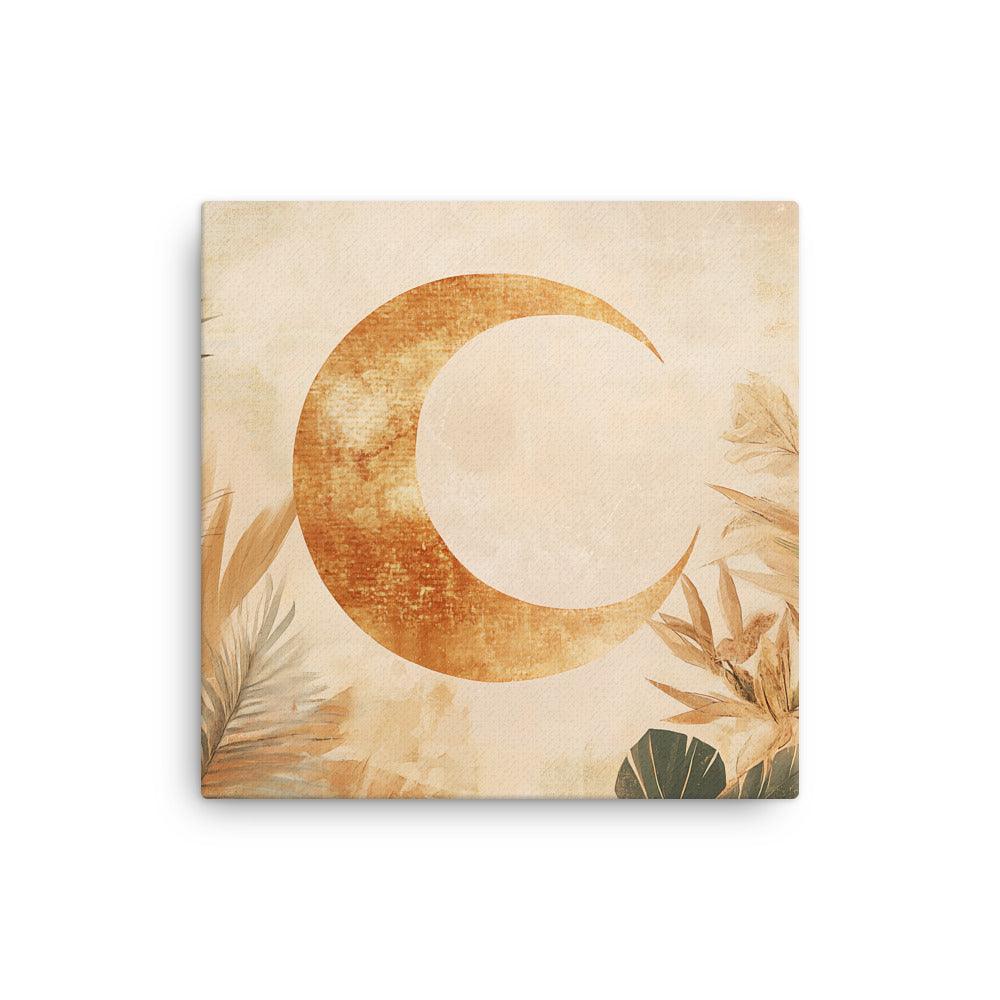 Boho Crescent Moon with Botanical Elements for Cozy Aesthetic Vibe Thin Canvas - Oh Posters