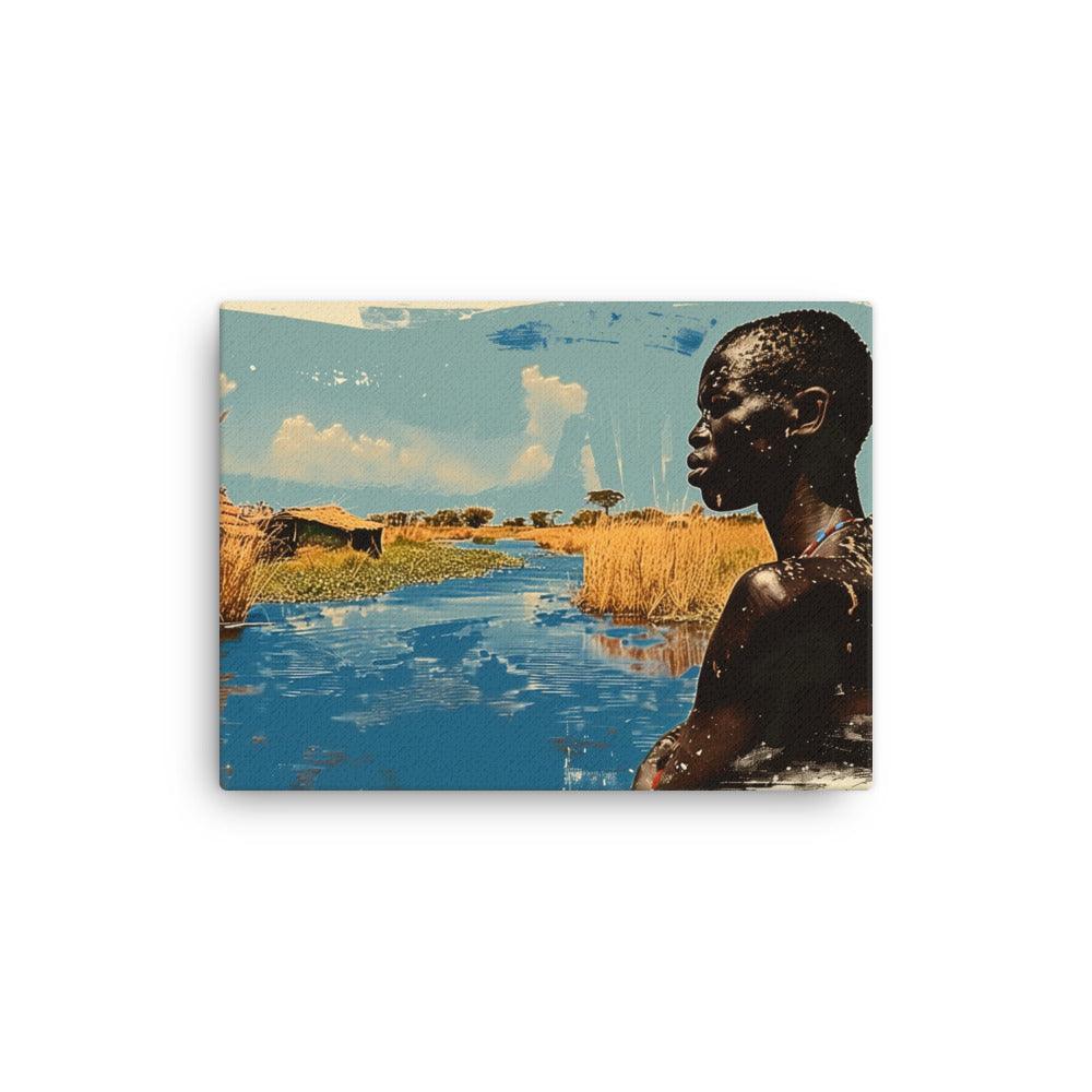 South Sudan Vibrant River Landscape and Tribal Portrait Thin Canvas - Oh Posters