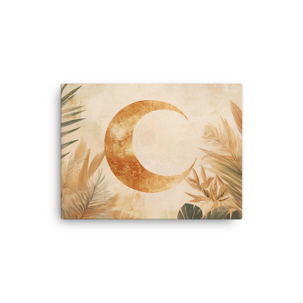 Boho Crescent Moon with Botanical Elements for Cozy Aesthetic Vibe Thin Canvas - Oh Posters
