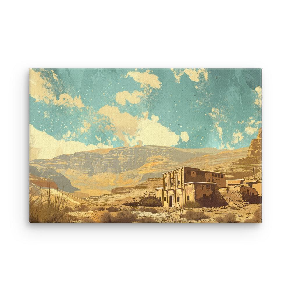 Jordan Desert Village Scenic Illustration Thin Canvas - Oh Posters