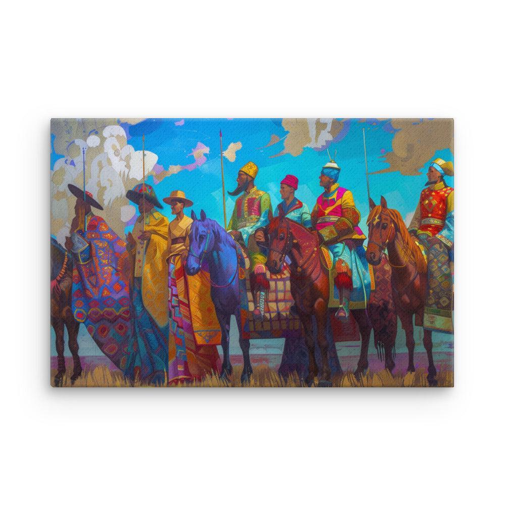 Kazakhstan Traditional Horsemen Colorful Cultural Thin Canvas - Oh Posters
