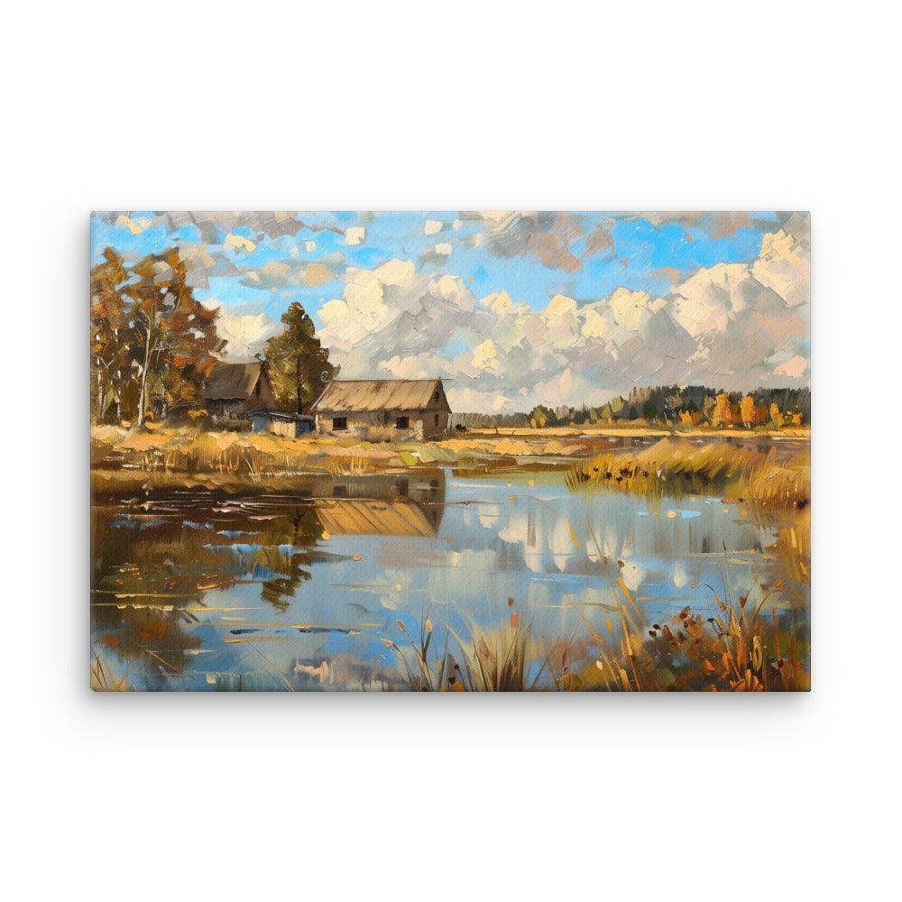 Latvia Rustic Farmhouse Autumn Landscape Thin Canvas - Oh Posters