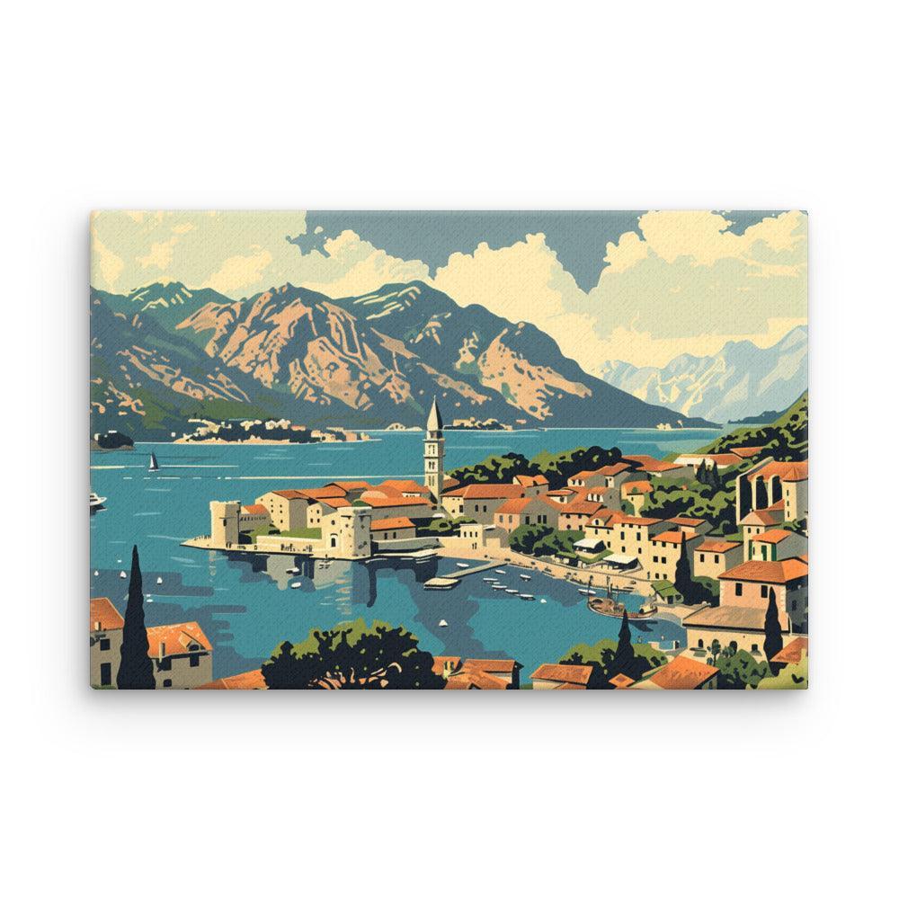 Montenegro Coastal Town Panoramic Mountain Landscape Thin Canvas - Oh Posters