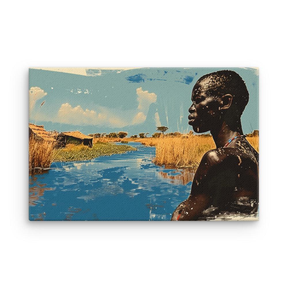 South Sudan Vibrant River Landscape and Tribal Portrait Thin Canvas - Oh Posters