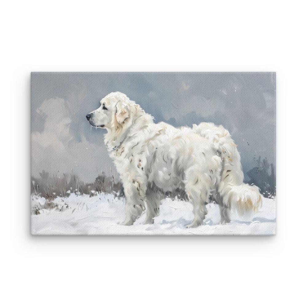 Kuvasz in Snowy Field Painting Thin Canvas - Oh Posters