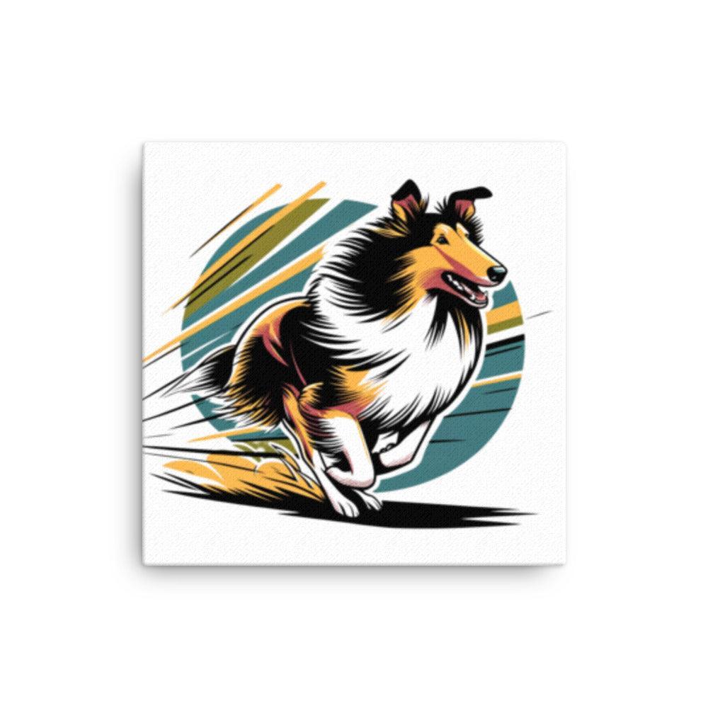 Smooth Collie Energetic Pose with Bold Outlines & Vibrant Colors Comic Style Art Thin Canvas - Oh Posters