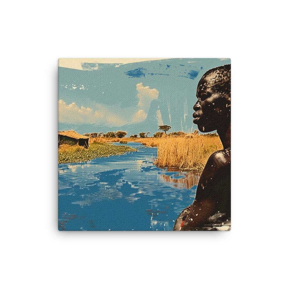 South Sudan Vibrant River Landscape and Tribal Portrait Thin Canvas - Oh Posters