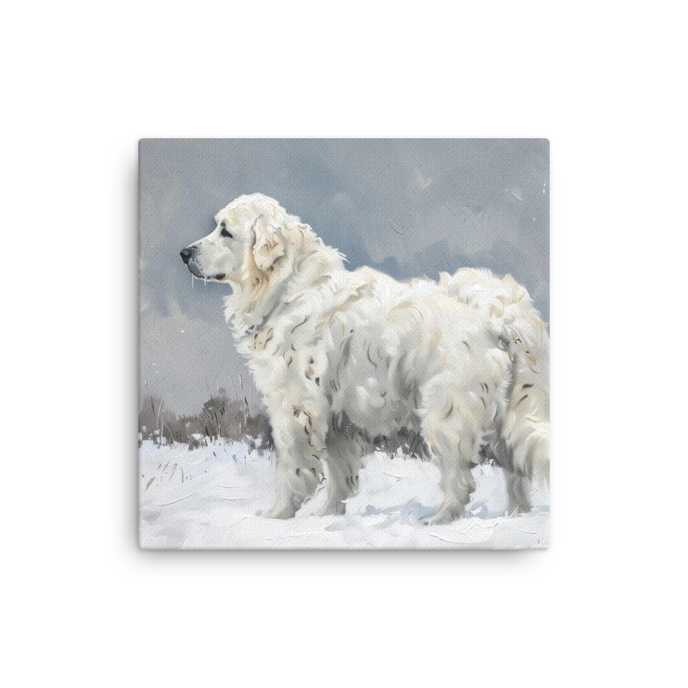 Kuvasz in Snowy Field Painting Thin Canvas - Oh Posters