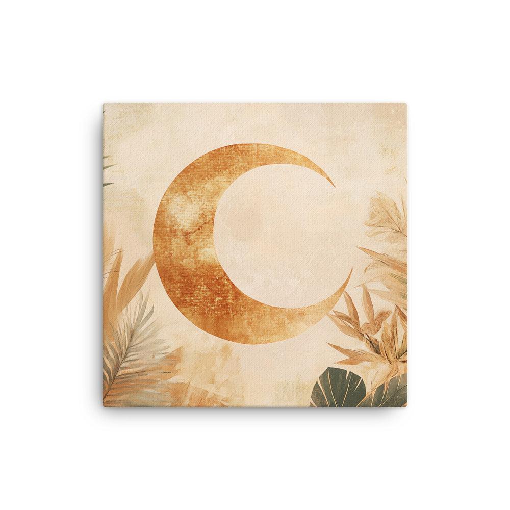 Boho Crescent Moon with Botanical Elements for Cozy Aesthetic Vibe Thin Canvas - Oh Posters