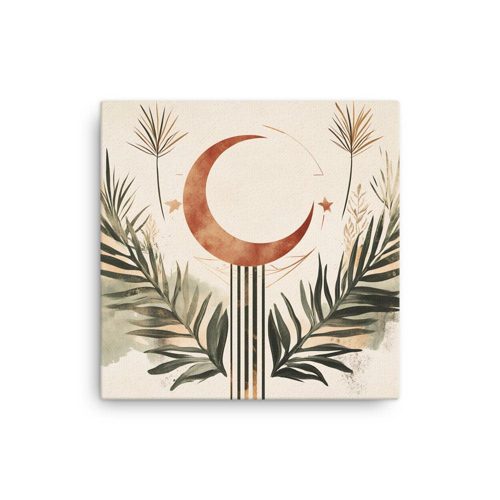 Boho Moon and Palm Leaves Harmony Art with Earthy Tones Thin Canvas - Oh Posters