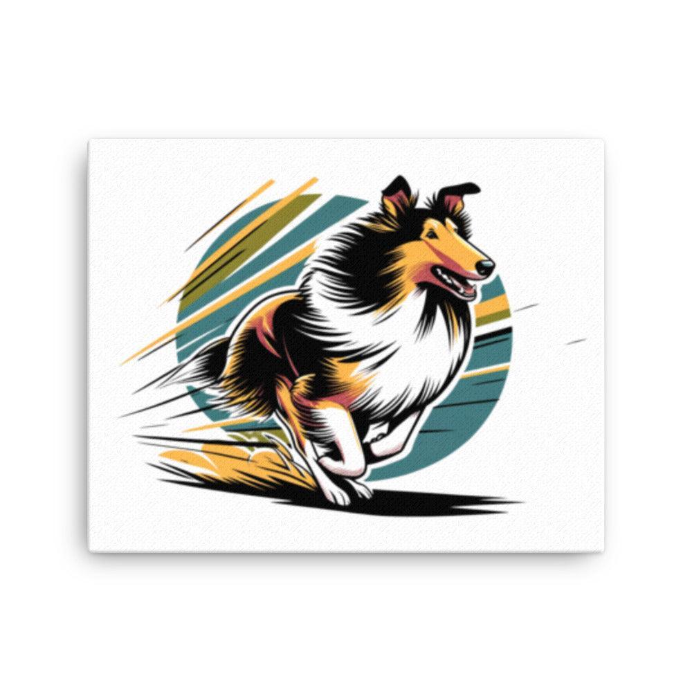 Smooth Collie Energetic Pose with Bold Outlines & Vibrant Colors Comic Style Art Thin Canvas - Oh Posters