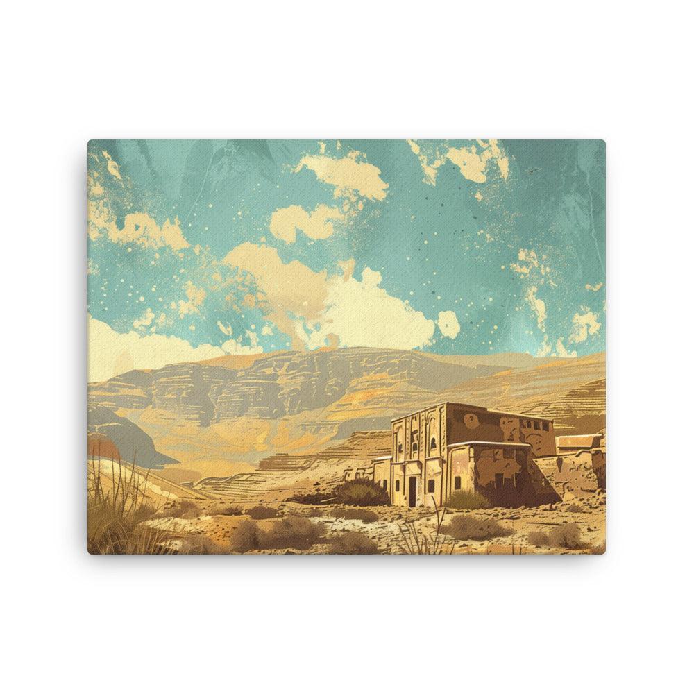 Jordan Desert Village Scenic Illustration Thin Canvas - Oh Posters
