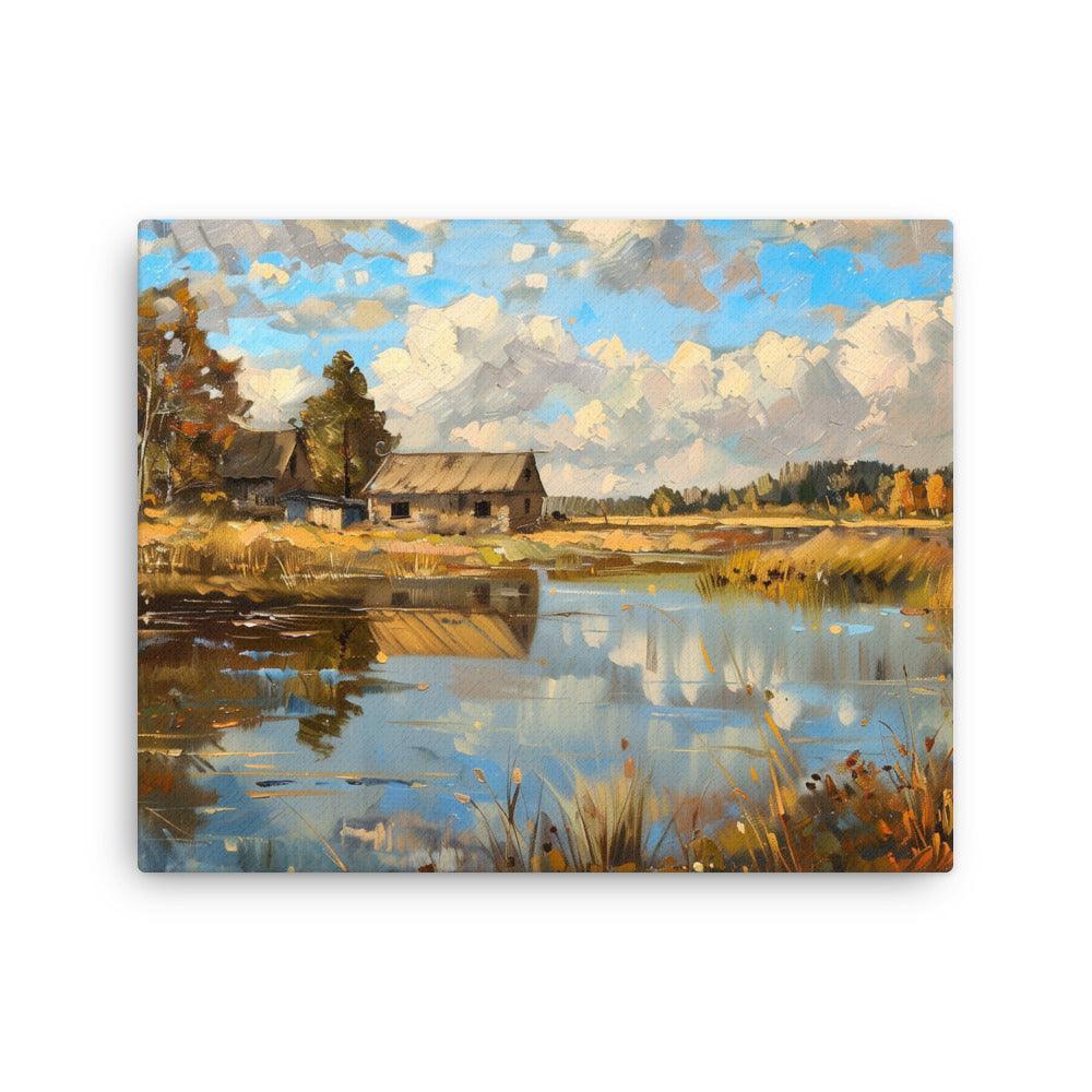 Latvia Rustic Farmhouse Autumn Landscape Thin Canvas - Oh Posters