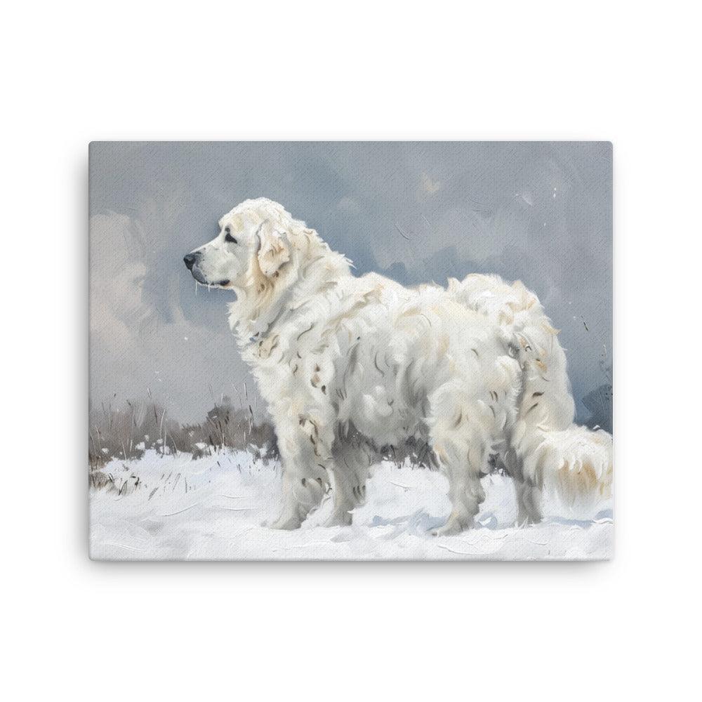 Kuvasz in Snowy Field Painting Thin Canvas - Oh Posters