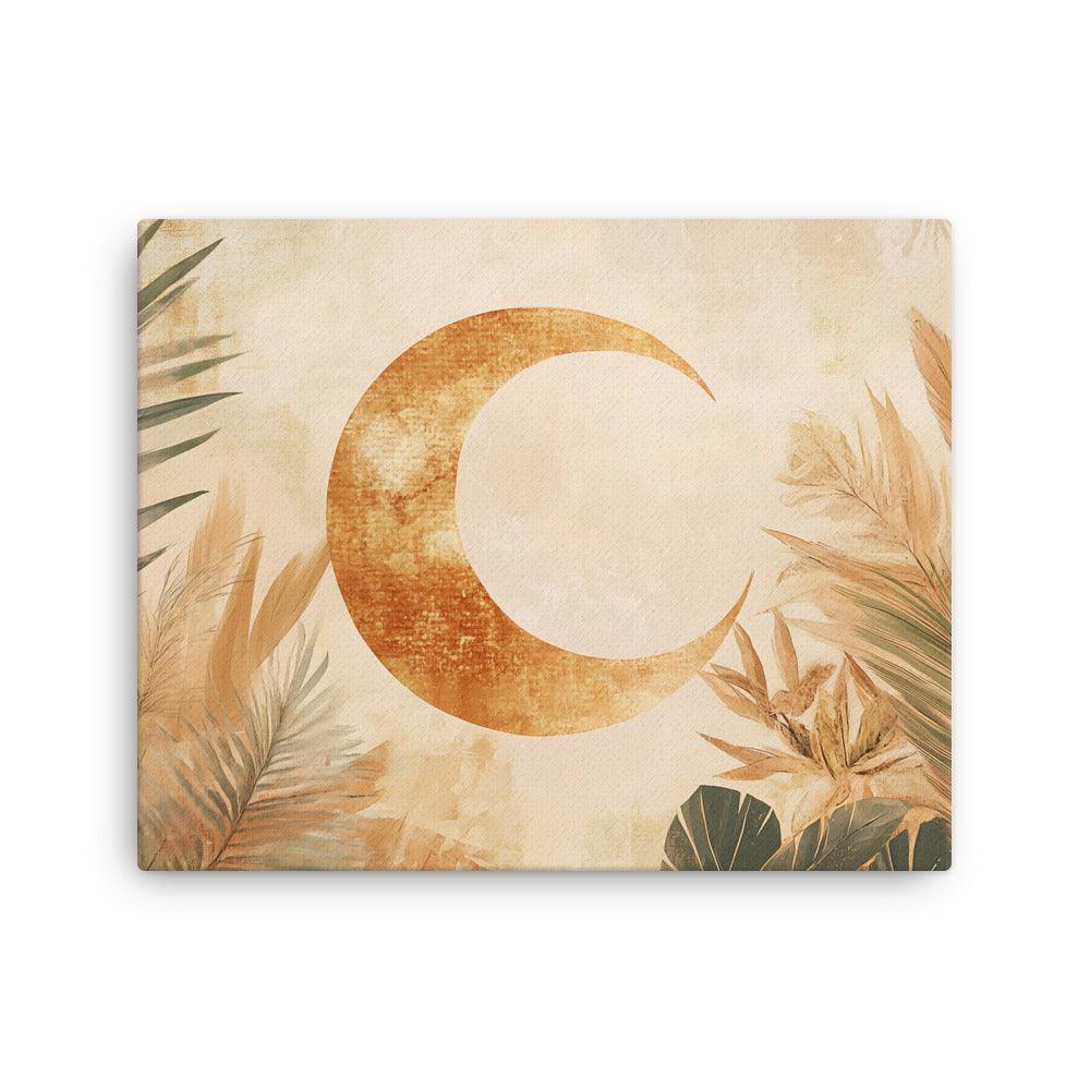Boho Crescent Moon with Botanical Elements for Cozy Aesthetic Vibe Thin Canvas - Oh Posters