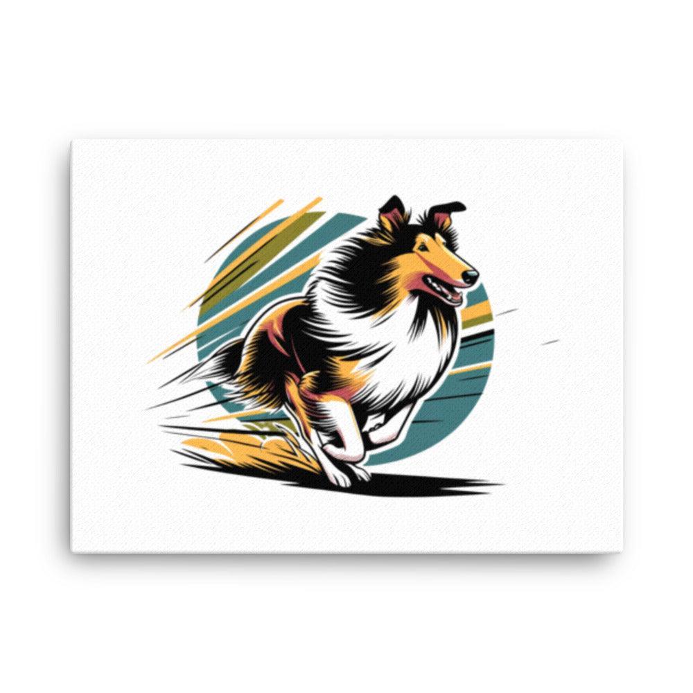 Smooth Collie Energetic Pose with Bold Outlines & Vibrant Colors Comic Style Art Thin Canvas - Oh Posters