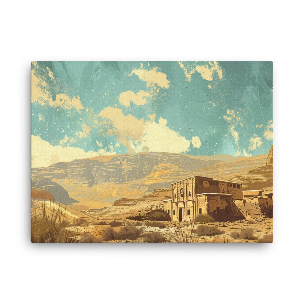 Jordan Desert Village Scenic Illustration Thin Canvas - Oh Posters