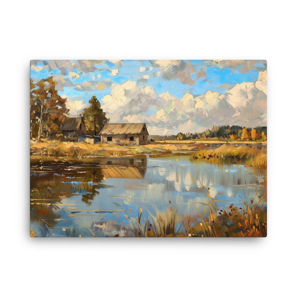 Latvia Rustic Farmhouse Autumn Landscape Thin Canvas - Oh Posters