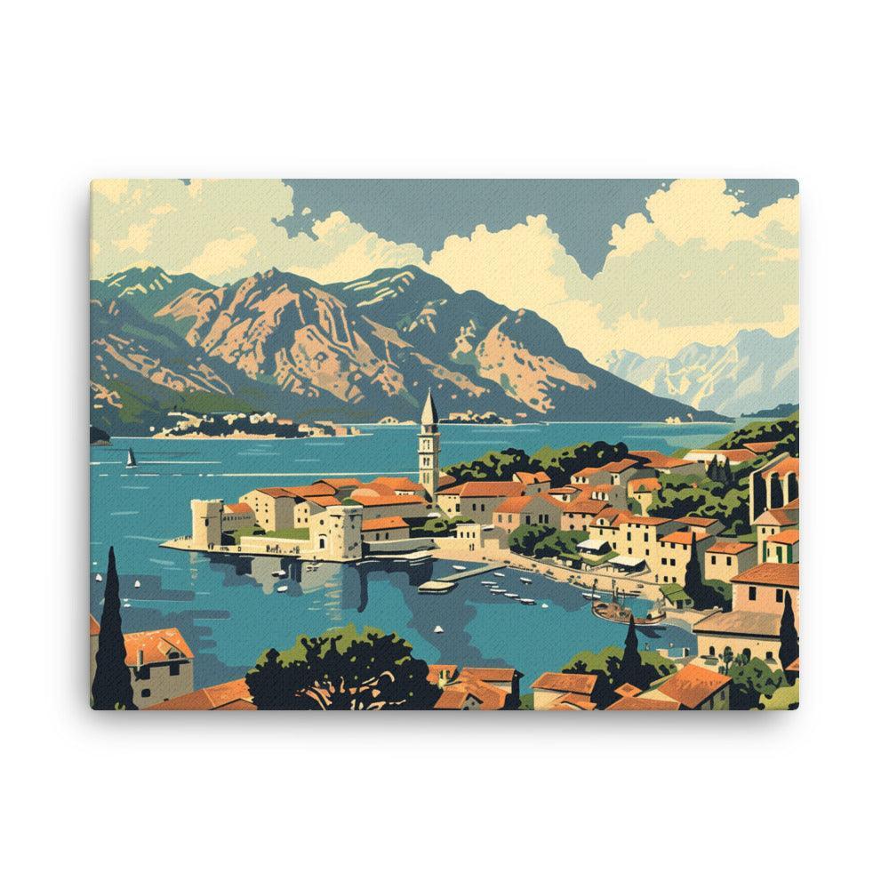 Montenegro Coastal Town Panoramic Mountain Landscape Thin Canvas - Oh Posters