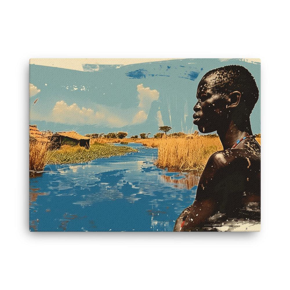 South Sudan Vibrant River Landscape and Tribal Portrait Thin Canvas - Oh Posters