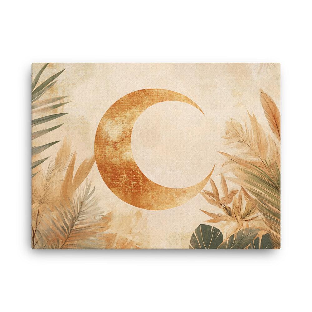Boho Crescent Moon with Botanical Elements for Cozy Aesthetic Vibe Thin Canvas - Oh Posters