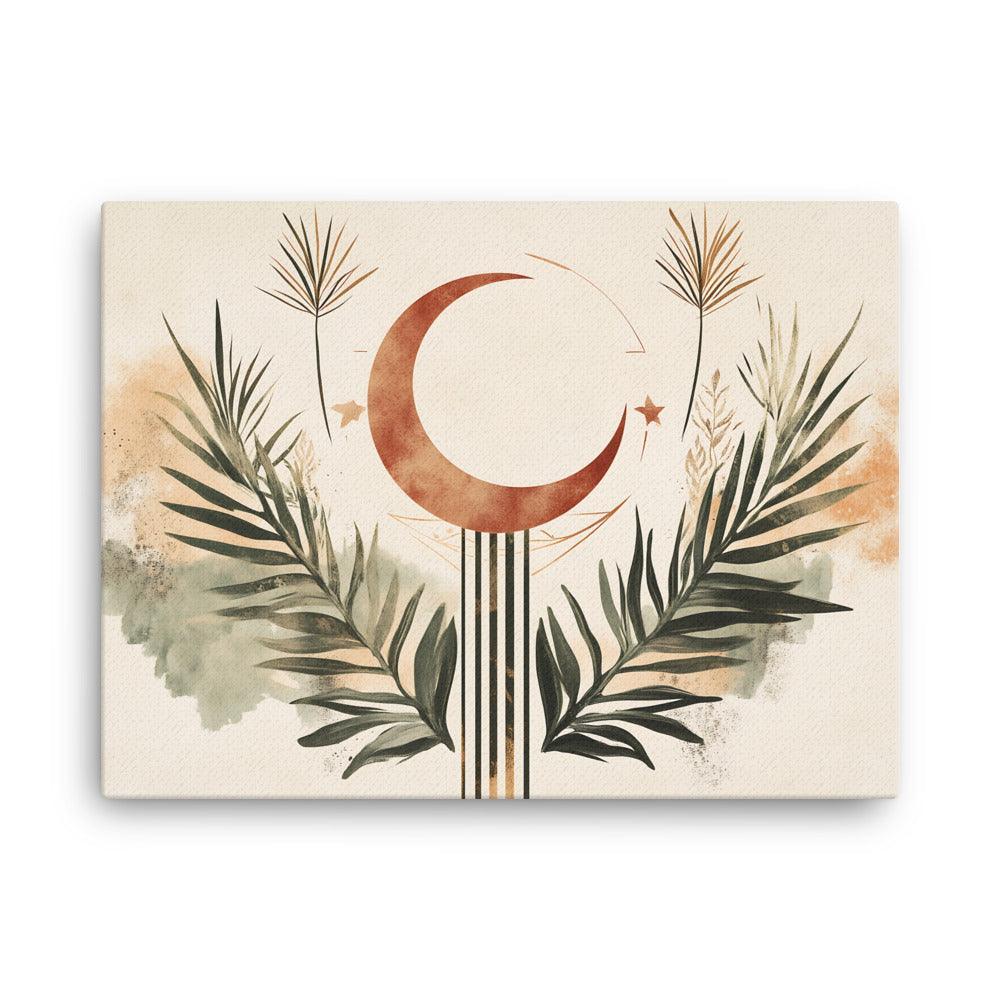 Boho Moon and Palm Leaves Harmony Art with Earthy Tones Thin Canvas - Oh Posters