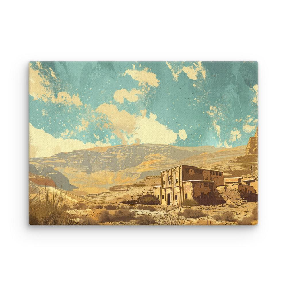 Jordan Desert Village Scenic Illustration Thin Canvas - Oh Posters