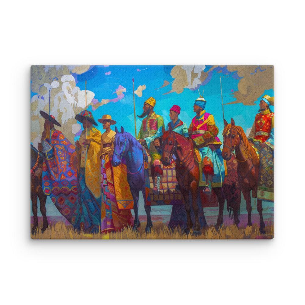 Kazakhstan Traditional Horsemen Colorful Cultural Thin Canvas - Oh Posters